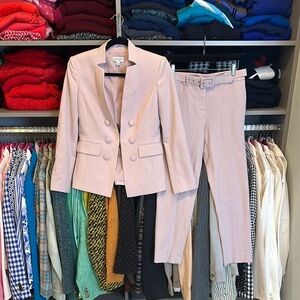 Tahari pale lavender hook eye closure blazer belted ankle pants suit set size 2P